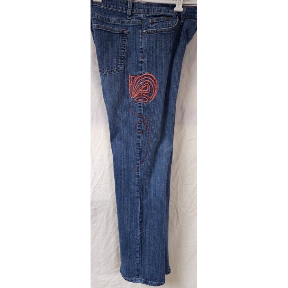 VINTAGE Lena Womens 32X31 Bootcut Mid Rise Embroidered Floral Blue Denim Jeans
